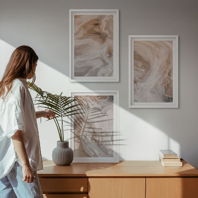 3 paveikslų rinkinys su rėmais Marmuro abstrakčios tekstūros