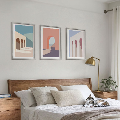 3 paveikslų rinkinys su rėmais Pastelinė architektūrinė grafika