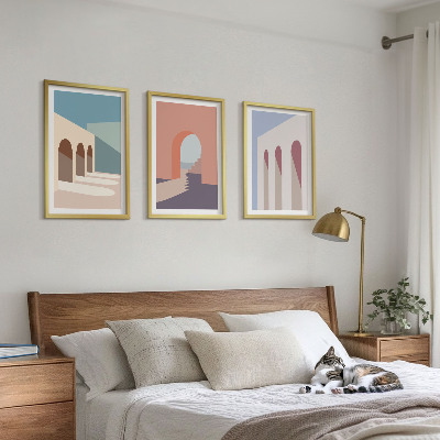 3 paveikslų rinkinys su rėmais Pastelinė architektūrinė grafika