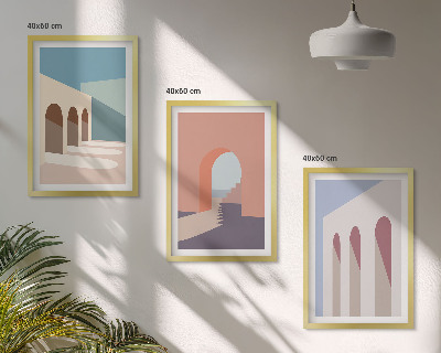 3 paveikslų rinkinys su rėmais Pastelinė architektūrinė grafika