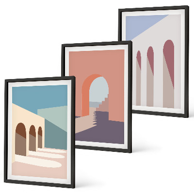 3 paveikslų rinkinys su rėmais Pastelinė architektūrinė grafika