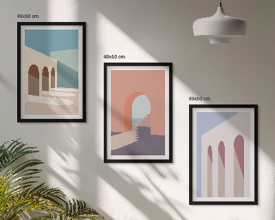 3 paveikslų rinkinys su rėmais Pastelinė architektūrinė grafika