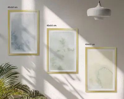 Pastelinės akvarelės ant drobės 3 paveikslų rinkinys su rėmais