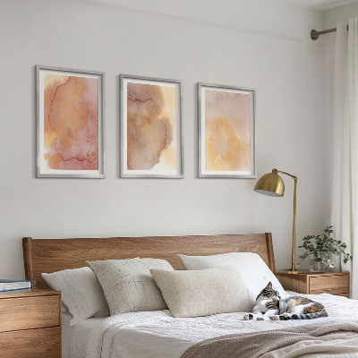 3 paveikslų rinkinys su rėmais Šiltos akvarelės spalvingos tekstūros