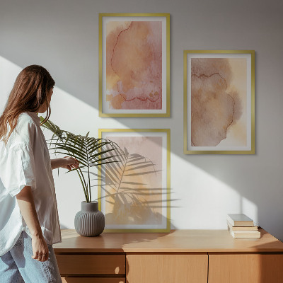 3 paveikslų rinkinys su rėmais Šiltos akvarelės spalvingos tekstūros