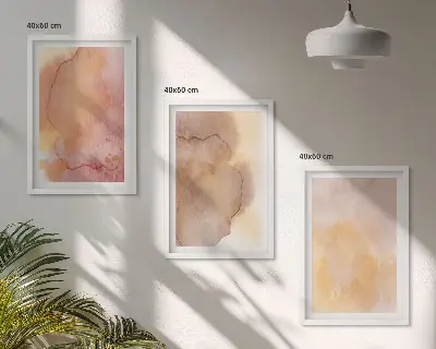 3 paveikslų rinkinys su rėmais šiltos akvarelės su spalvingomis tekstūromis