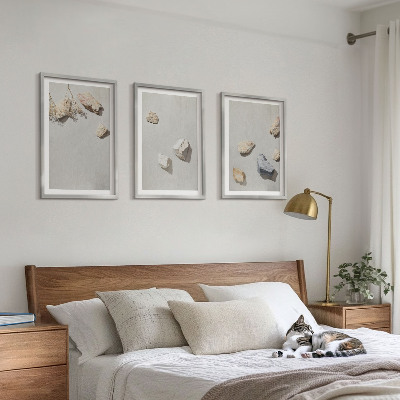 Įrėmintas triptikas Boho akmenų paplūdimio dekoracijos