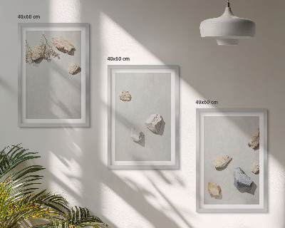 Įrėmintas triptikas Boho akmenų paplūdimio dekoracijos