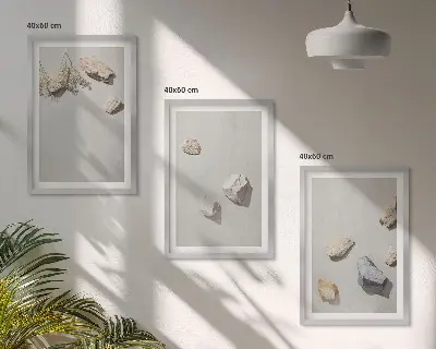 Boho stiliaus akmenų ir paplūdimio dekoracijų triptikas įrėmintas paveikslų rinkinys