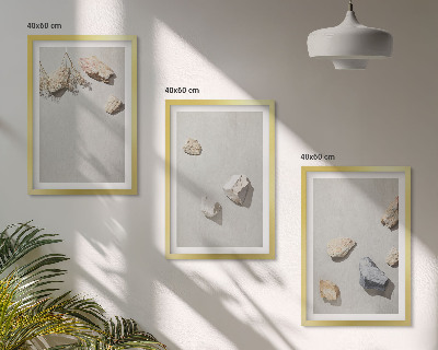 Įrėmintas triptikas Boho akmenų paplūdimio dekoracijos