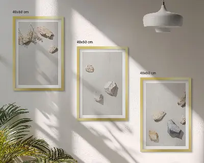 Boho stiliaus akmenų ir paplūdimio dekoracijų triptikas įrėmintas paveikslų rinkinys