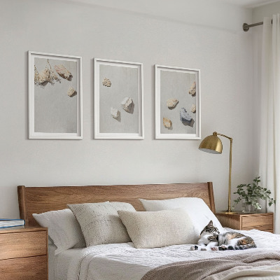 Įrėmintas triptikas Boho akmenų paplūdimio dekoracijos