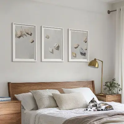 Boho stiliaus akmenų ir paplūdimio dekoracijų triptikas įrėmintas paveikslų rinkinys