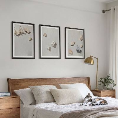 Įrėmintas triptikas Boho akmenų paplūdimio dekoracijos