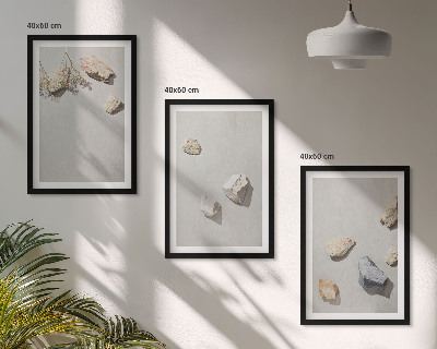 Įrėmintas triptikas Boho akmenų paplūdimio dekoracijos