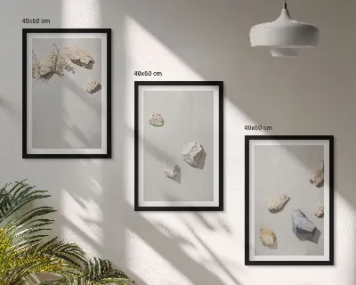 Boho stiliaus akmenų ir paplūdimio dekoracijų triptikas įrėmintas paveikslų rinkinys