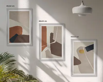 Abstraktus bohemiškas paveikslas rinkinys iš 3 paveikslų su rėmais