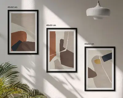 Abstraktus bohemiškas paveikslas rinkinys iš 3 paveikslų su rėmais