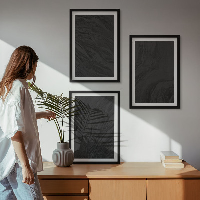 3 paveikslų rinkinys su rėmais Elegantiškos tamsaus marmuro tekstūros