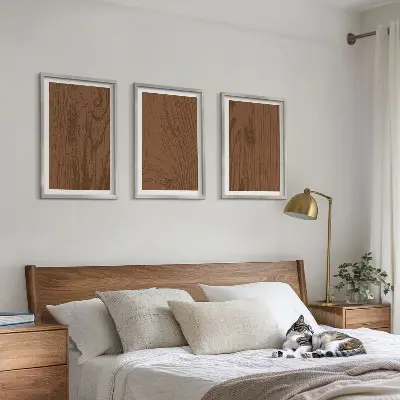 3 paveikslų rinkinys su rėmais minimalistinė medžio žievės tekstūra