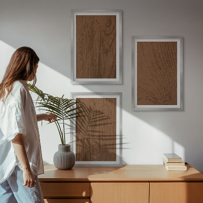 3 paveikslų rinkinys su rėmais Medžio tekstūros žievės minimalizmas