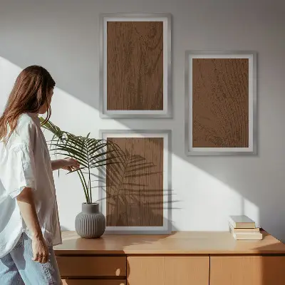 3 paveikslų rinkinys su rėmais minimalistinė medžio žievės tekstūra