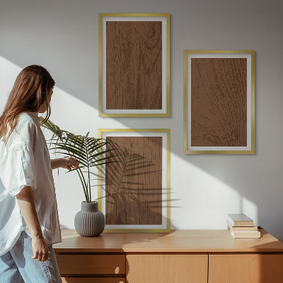 3 paveikslų rinkinys su rėmais Medžio tekstūros žievės minimalizmas