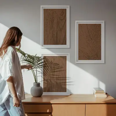 3 paveikslų rinkinys su rėmais minimalistinė medžio žievės tekstūra