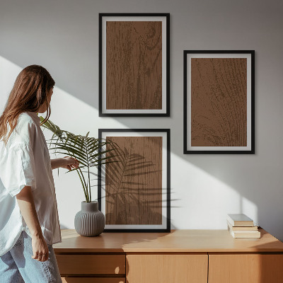 3 paveikslų rinkinys su rėmais Medžio tekstūros žievės minimalizmas