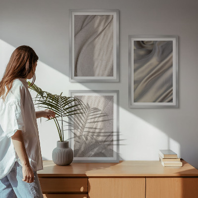 Įrėmintas triptikas Natūralūs boho audiniai iš arti
