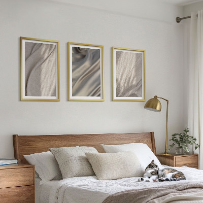 Įrėmintas triptikas Natūralūs boho audiniai iš arti