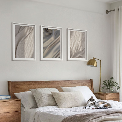 Įrėmintas triptikas Natūralūs boho audiniai iš arti