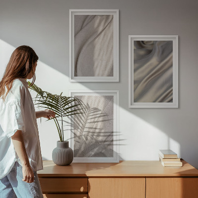 Įrėmintas triptikas Natūralūs boho audiniai iš arti