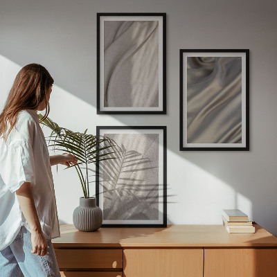 Įrėmintas triptikas Natūralūs boho audiniai iš arti