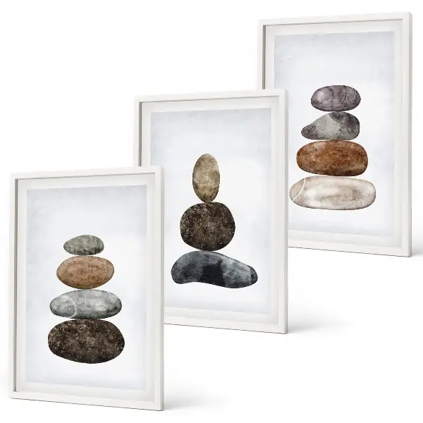 Minimalistiniai boho akmenys 3 paveikslų rinkinys su rėmais