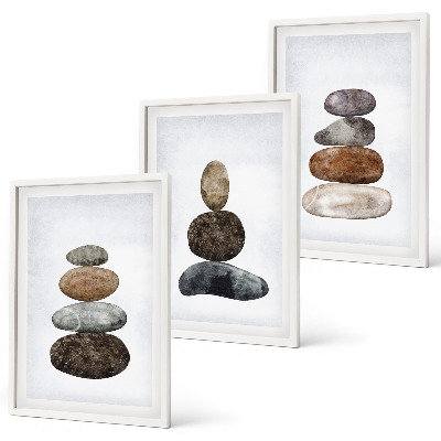 3 paveikslų rinkinys su rėmais Minimalistiniai boho akmenys