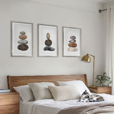 3 paveikslų rinkinys su rėmais Minimalistiniai boho akmenys