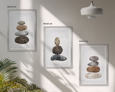 3 paveikslų rinkinys su rėmais Minimalistiniai boho akmenys