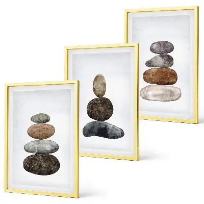 Minimalistiniai boho akmenys 3 paveikslų rinkinys su rėmais