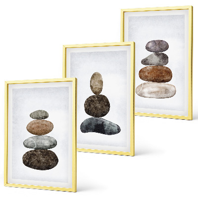 3 paveikslų rinkinys su rėmais Minimalistiniai boho akmenys