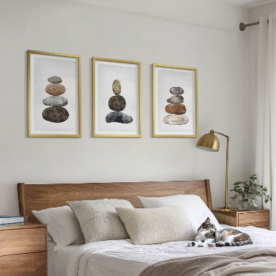 3 paveikslų rinkinys su rėmais Minimalistiniai boho akmenys
