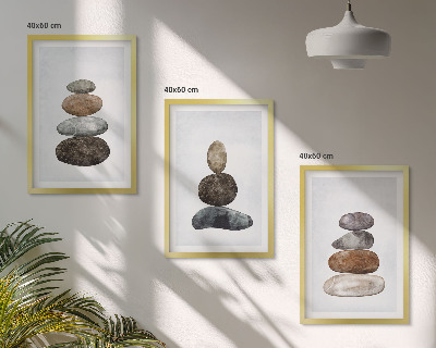 3 paveikslų rinkinys su rėmais Minimalistiniai boho akmenys