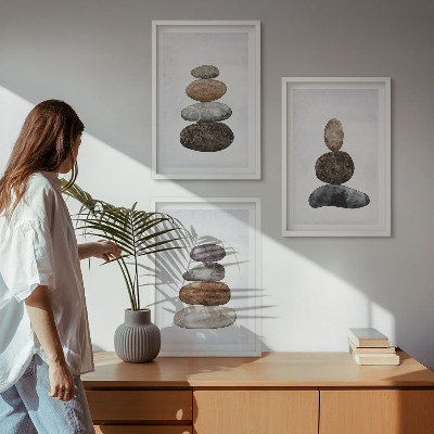 3 paveikslų rinkinys su rėmais Minimalistiniai boho akmenys