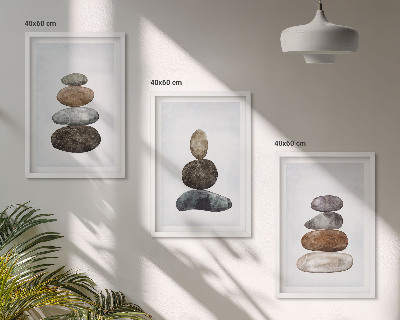 3 paveikslų rinkinys su rėmais Minimalistiniai boho akmenys