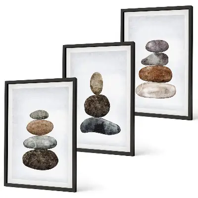 Minimalistiniai boho akmenys 3 paveikslų rinkinys su rėmais
