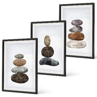 3 paveikslų rinkinys su rėmais Minimalistiniai boho akmenys