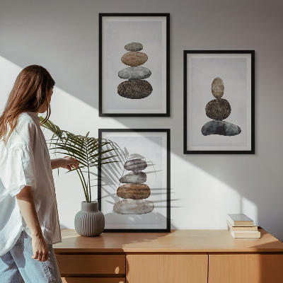 3 paveikslų rinkinys su rėmais Minimalistiniai boho akmenys