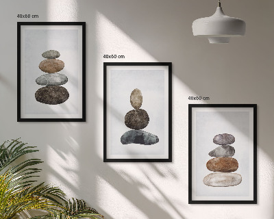 3 paveikslų rinkinys su rėmais Minimalistiniai boho akmenys
