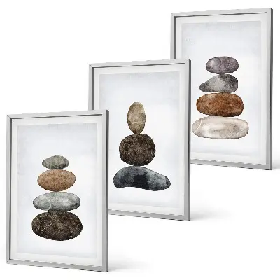 Minimalistiniai boho akmenys 3 paveikslų rinkinys su rėmais