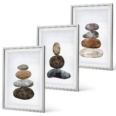 3 paveikslų rinkinys su rėmais Minimalistiniai boho akmenys
